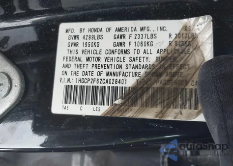 2012 Honda Accord 2.4 Se z USA, uszkodzony, nr VIN 1HGCP2F62CA028401